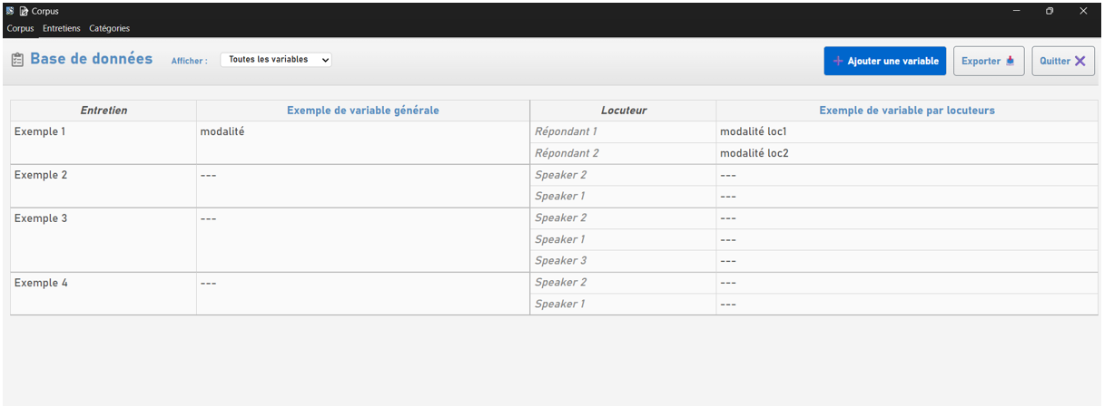 Variables dans la base de données