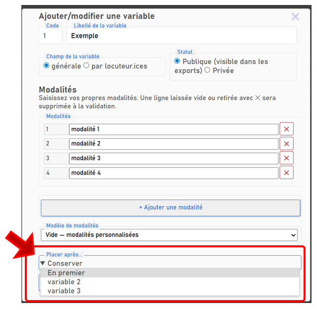 Définir la position d'une variable
